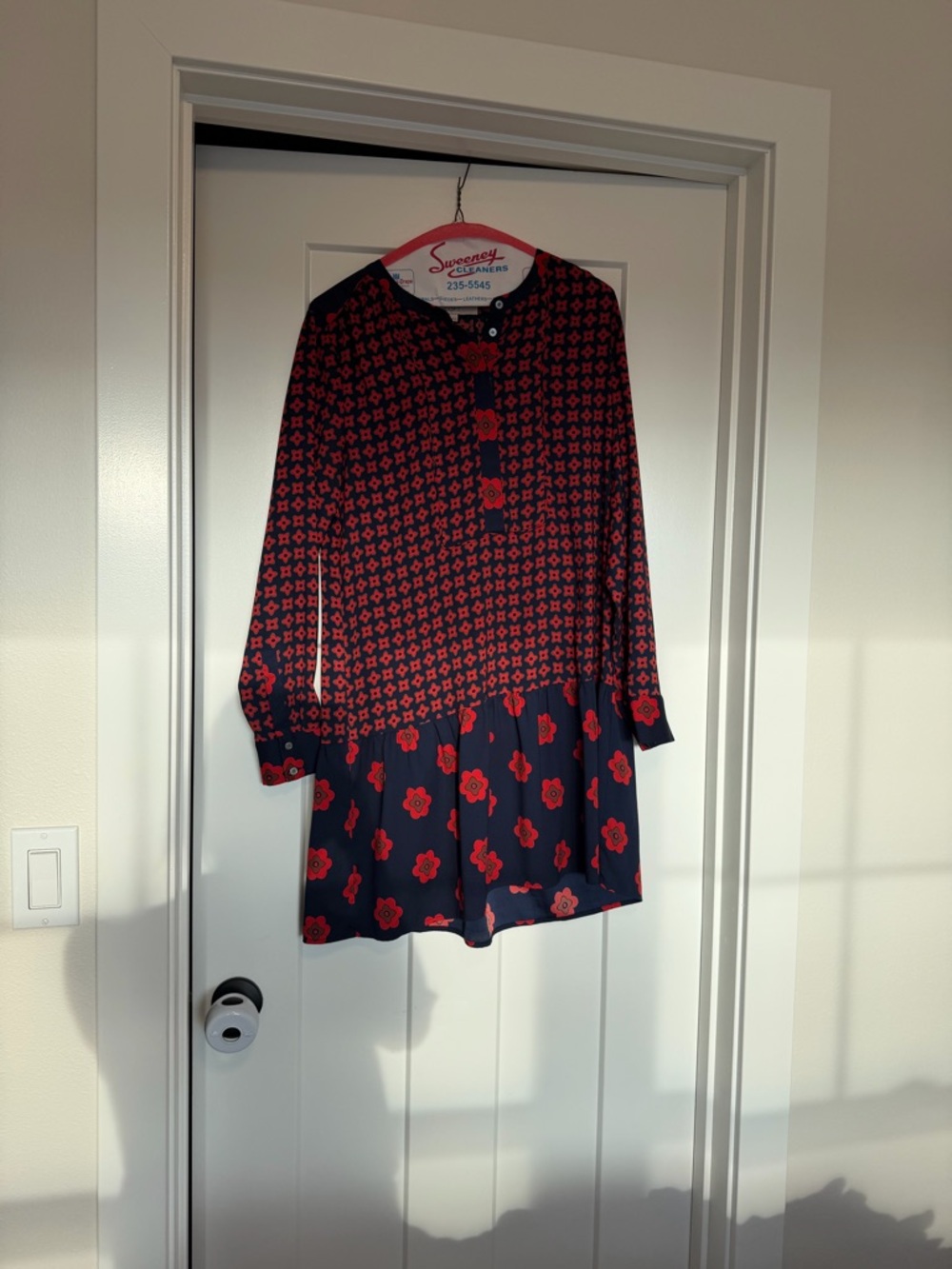 LOFT Navy Mini Dress with Red Floral Print